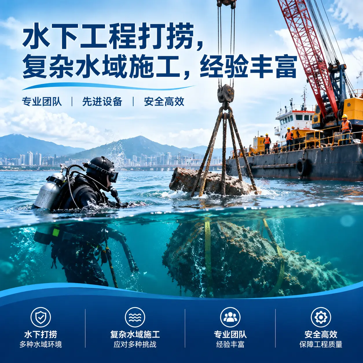 水下工程打捞，复杂水域施工，经验丰富普陀